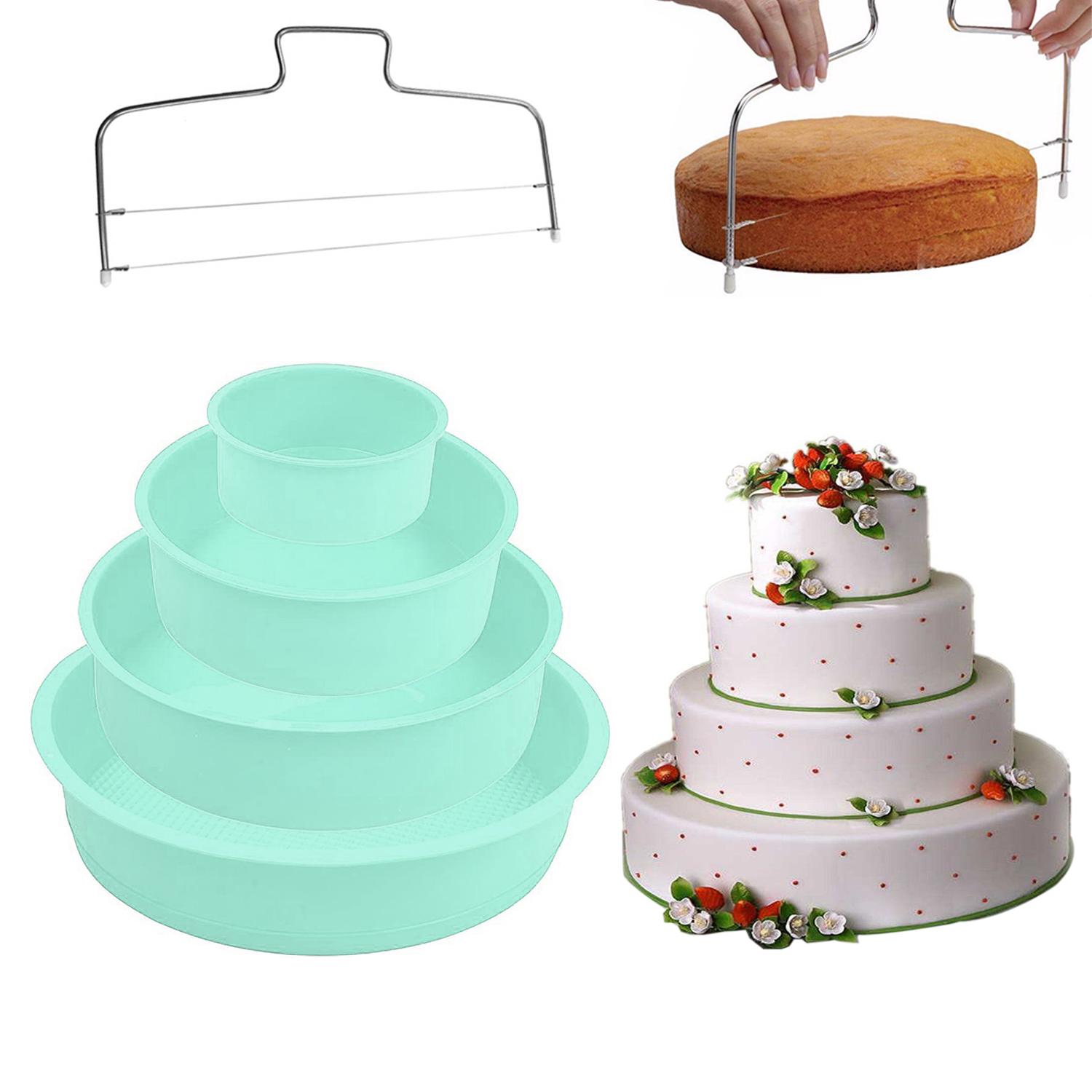 

Наборы силиконовых форм для выпечки из 4 предметов — силиконовые круглые формы с антипригарным покрытием для слоеных тортов, чизкейков и шоколадных тортов с формочками для тортов Green 4+6+8+10inch + Cake Cutter