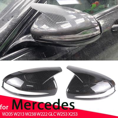 2x Rearview Mirror Cover Cap Carbon Fiber Black for Mercedes AMG C E S GLC W205 W213 W238 W222 C217 C253 X205 W253 X253 Only LHD