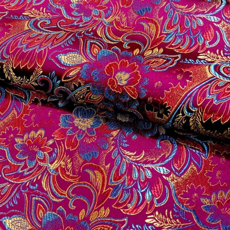Wide 114cm Damask Jacquard Lilies Pattern Fabrics for Diy Sewing Cheongsams Ethnic Costumes Mongolian Robes Decorative Fabric