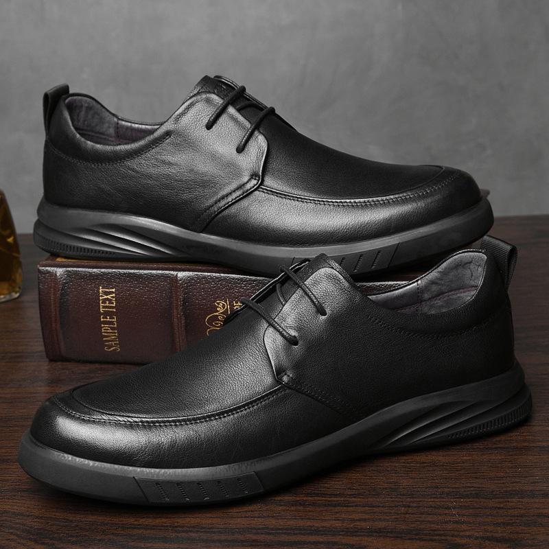 Men's Shoes 2025 Summer New Fashion Waterproof Non-slip Thick-soled Shock-absorbing Lace-up Men's Black Business Leather Shoes