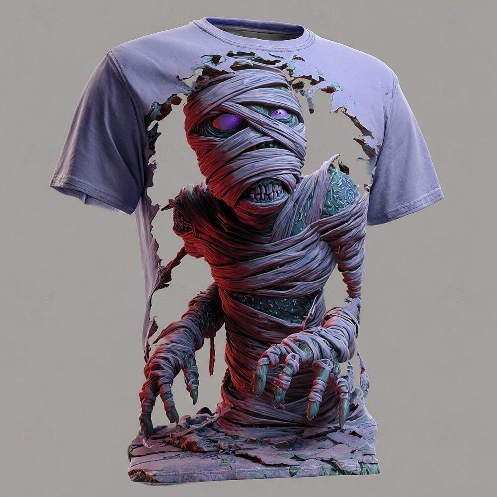 Summer Kids Optical Illusion Zombies Print Boy Short Sleeve T-shirt Top Crew Neck T-shirt Horror Party Street Holiday Girl Clothing