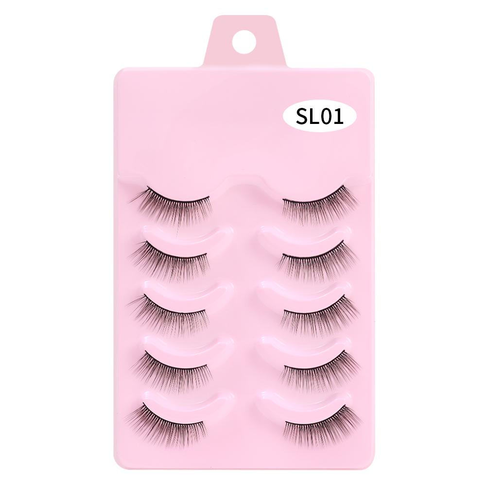 Halv øyevipper 5 par naturlige fluffy falske øyevipper Manga Lash 3D Faux Mink vipper Myk vingede vippeforlengelse Makeup Tool