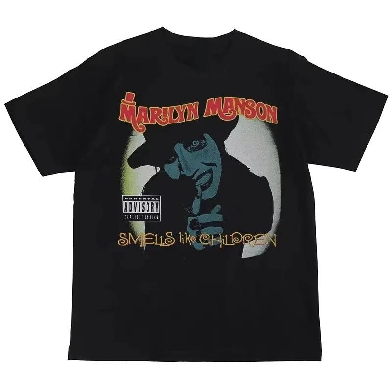 Gothic Rock Marilyn Manson Fan Tees Vintage Death Hype T-shirts Men Women Oversized Y2k 90s Pure Cotton Streetwear Clothing Tops