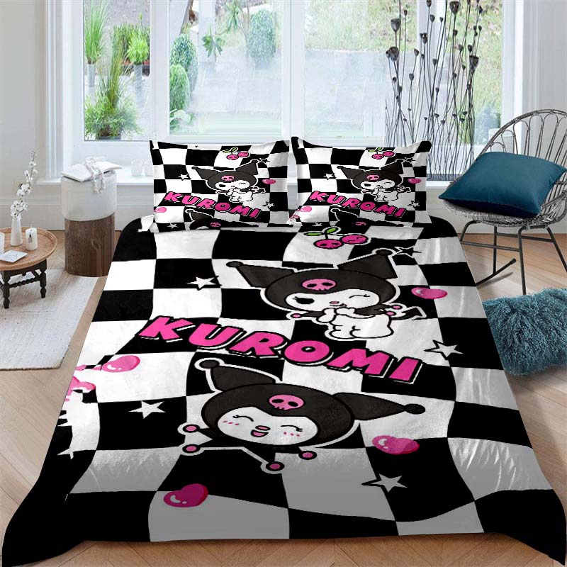 New Kuromi-themed Three-piece Bedding Set, Including Duvet Cover and Pillowcases, But Without Filling. A Great Holiday Gift.