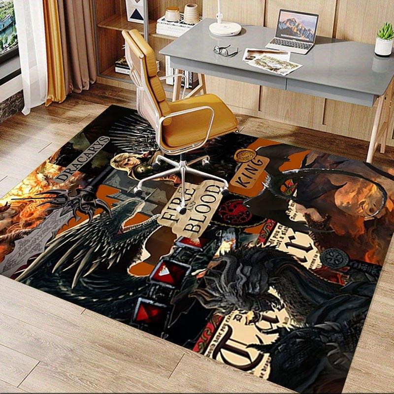 1pc Fire and Blood Office Carpet Chair Mats, Home Decor Mat Fantasy Theme Mat Durable Mat, Dragon Decor,Suitable for Fantasy Theme Lovers