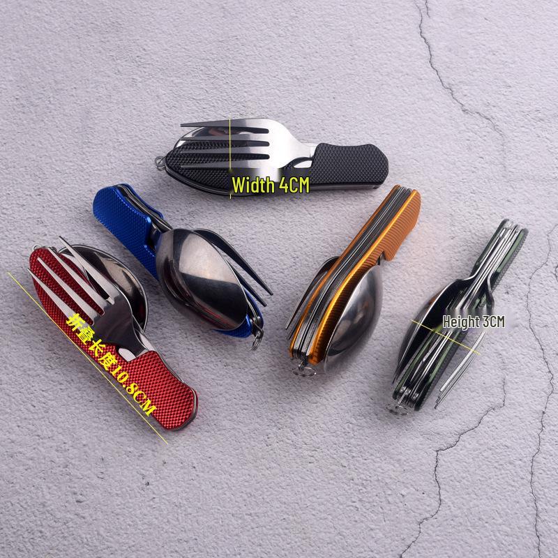 Multifunctional Folding Pocket Knife Set: 3-in-1 Detachable Knife, Fork, & Spoon