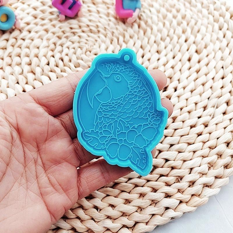 2x Keychain Resin Silicone Molds with for Key Chain Lovely Parrot Shape Mold for Epoxy Jewelry Casting Keychain Coaster