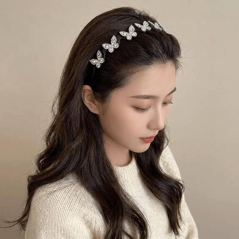 Elegant Non‑Slip Wave Teeth Headband Rhinestone Flower Hair Hoop Home