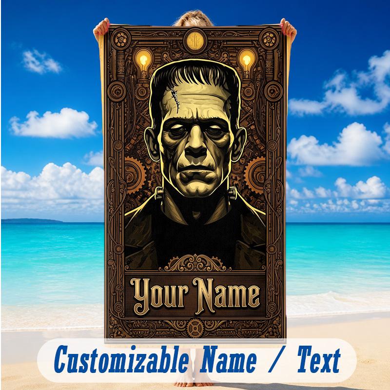 Beach Towel Custom Name Text, Quick Dry Large Towel For Beach HomeFrankenstein's Monster