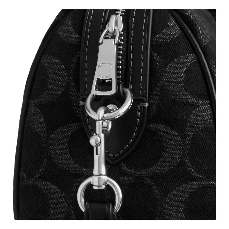 Coach Rowan 17 abnehmbarer Schultergurt mit Reißverschluss Denim und Rindsleder und Leder Handtasche Mini Damen Schwarz