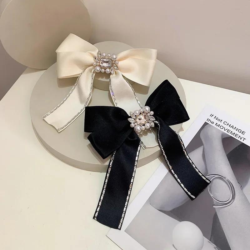 Pinces à cheveux rétro faites à la main avec nœud en ruban et perles pour femmes, épingles à cheveux en strass cristal, pinces à ressort, épingles à cheveux, accessoires pour cheveux coréens