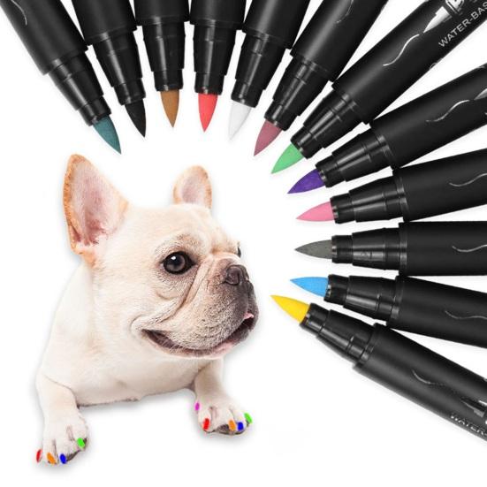 Yousheng 12-Color Pet Nail Art Pen Set Quick Dry Dog Nail Polish Pens for Puppy Cat Soft Brush Tip Creative Pet Grooming