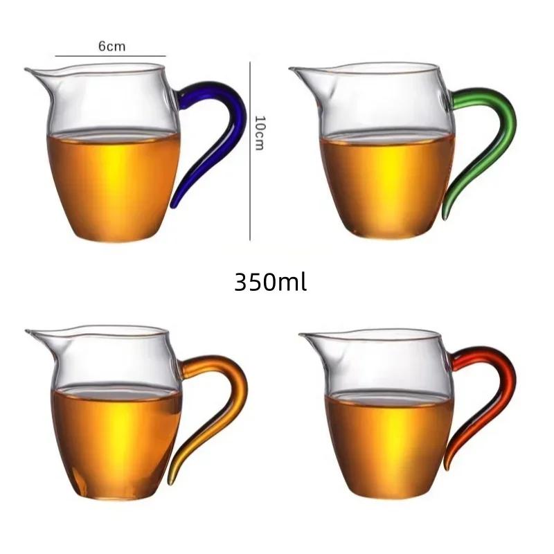 350ml Japanese Style Glass Pointed Tea Cup Tea Dispenser Clear Heat Resistant Glass Cup with Handle Hand Blown Kung Fu Fair Cup