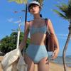 Korean Sexy Triangle High-waisted Split Swimsuit for Women, Belly-covering and Slimming, Retro Bikini, Steel Support Gathering Swimsuit