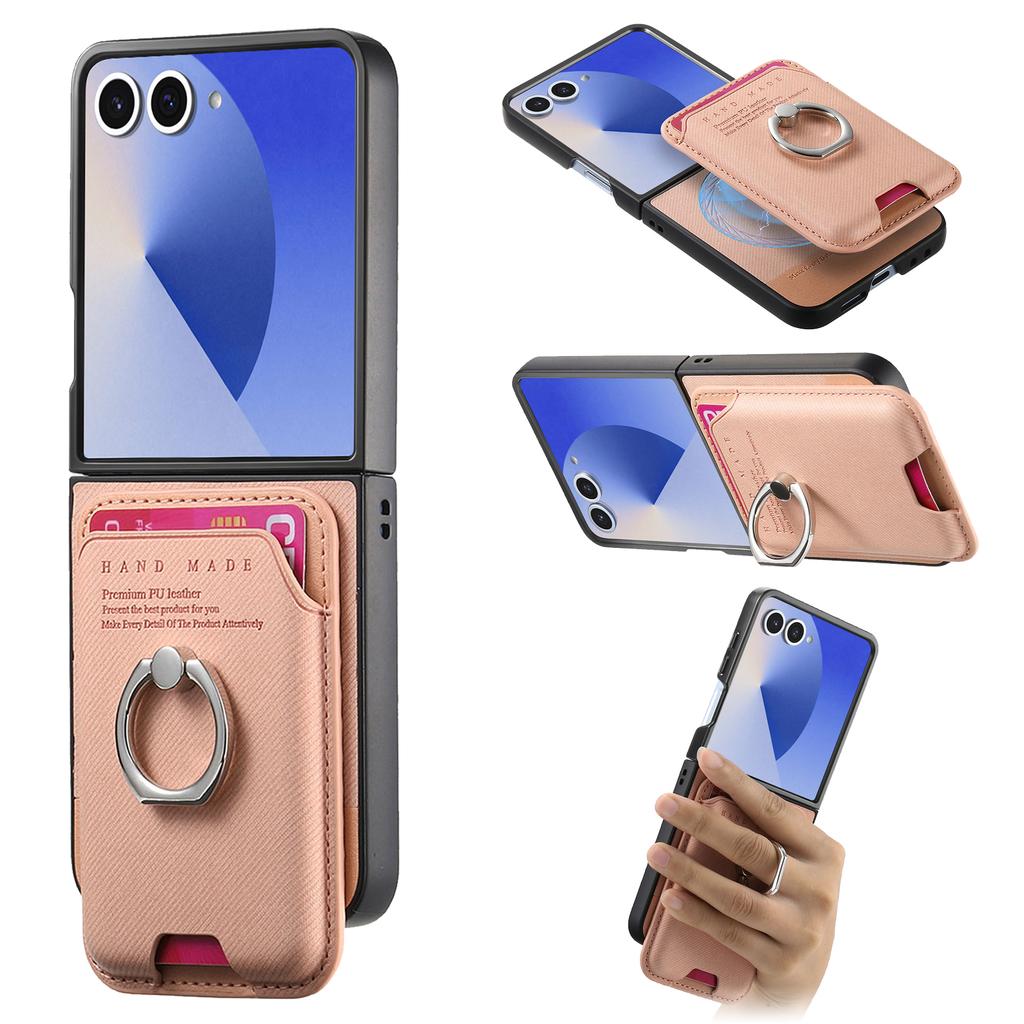 For Samsung Galaxy Z Flip7 5G Case Compatible with MagSafe Twill Texture Leather Back Cover with Card Bag