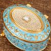European Style Mini Jewelry Storage Box Organizer Portable Ellipsoid Inlaid Gem Alloy Necklace Ring Storage Dresser Display Case