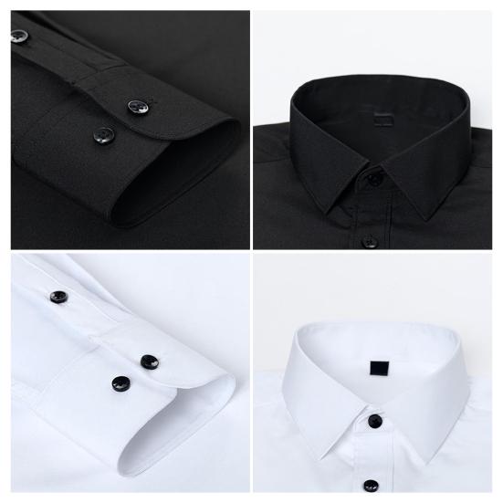 Men Stretchy Dress Shirt Slim Fit Solid Color Lapel Button-down Shirt Wrinkle-Free Short-sleeve Long Sleeve Business Shirt for Work Party Dating