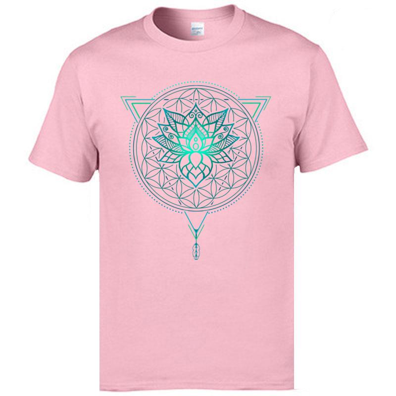 Geometric Mandala Lotus Flower Classic Tshirt Mens Summer Tops Tees Cotton Fabric Great T Shirt OM T-Shirts Black Shirts Fashion