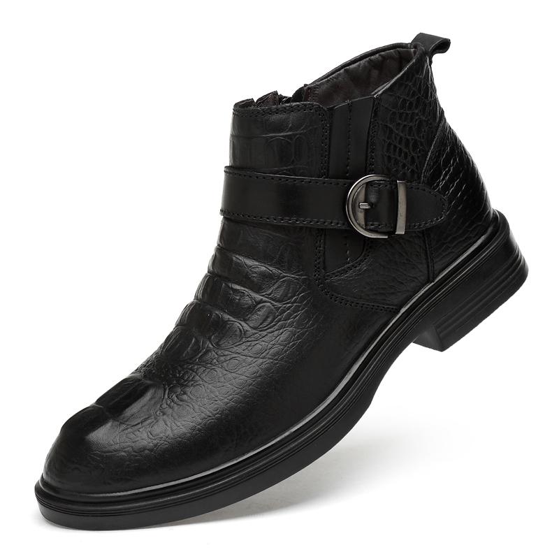 Fashion Winter Boots New Luxury Brand Plus Hair Men Boots  High Top Crocodile Leather Shoes Men Business Ankle Boots Leather Snow Boots