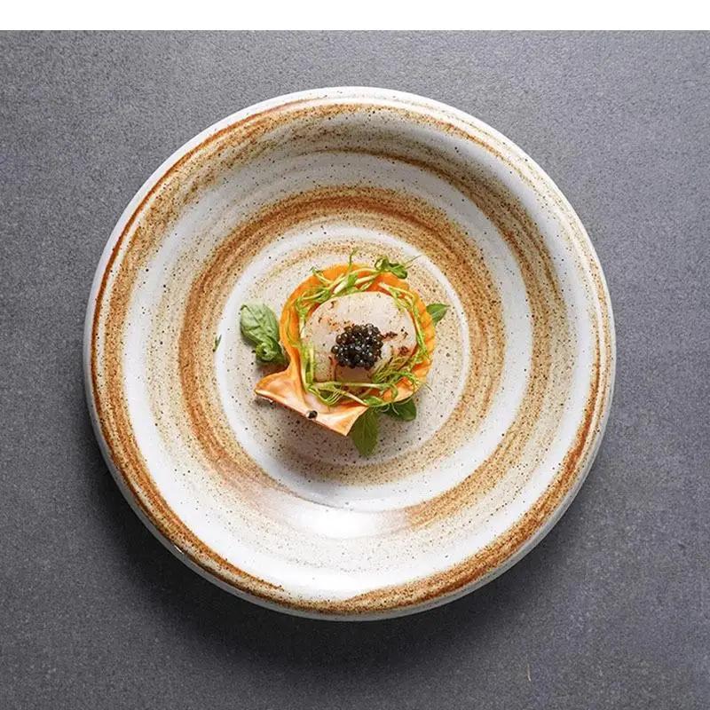 Vintage Reverse Mouthed Ceramic Dinner Plate Salad Shallow Dessert Plates Pasta Specialty Tableware