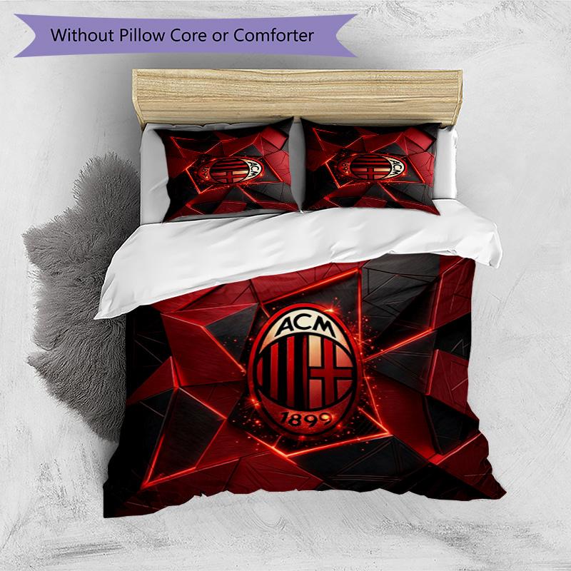 Set Lenzuola Stampa AC Milan 3 Pezzi Morbido Delicato sulla Pelle Lavabile Copripiumino e Federe Set Stagione Unica Camera da Letto