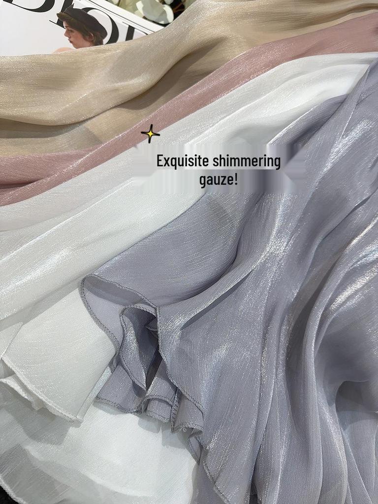 Elegant High-Waisted Chiffon A-Line Skirt - Slimming, Flowing, and Lightweight Summer Mesh.