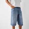 Erkek Denim Şort Orta Yükseklikte Düğmeli Fermuarlı Yaz Kot Pantolon Düz Geniş Paça Denim Şort Cepli