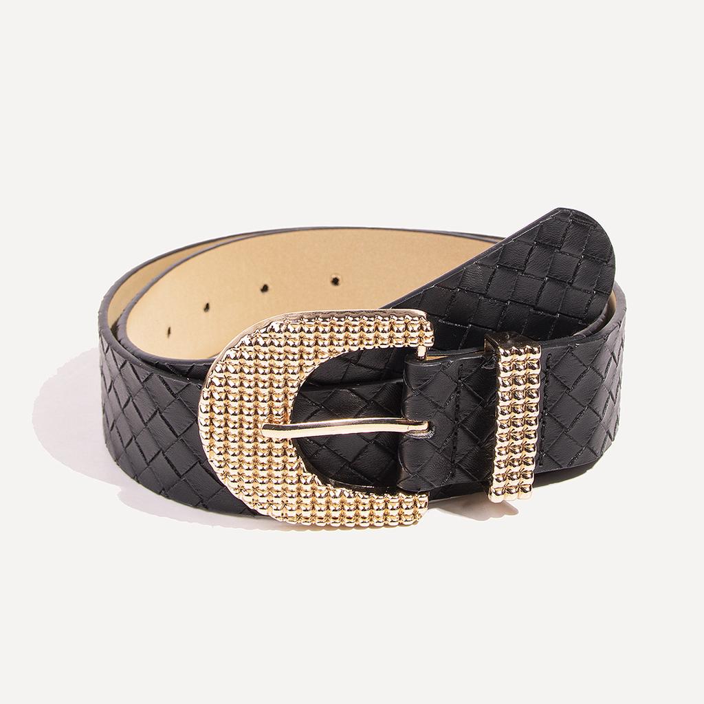 Women's Crocodile Pattern Versatile Belt Women's Black Belt Wide Belt Rhinestone Fashion Belt