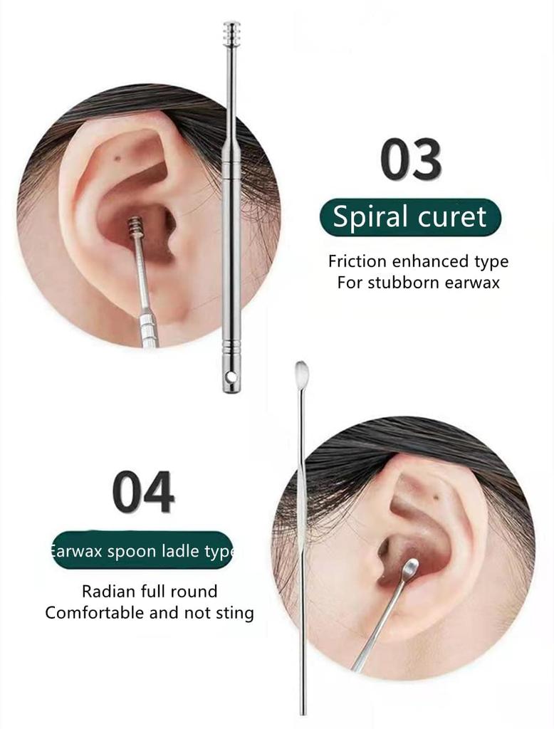 Clefairy 6 Pcs Ear Cleaning Tools Ear Picks Ear Wax Remover Stainless Steel Earwax Removal with Storage Box (Pack of 2)