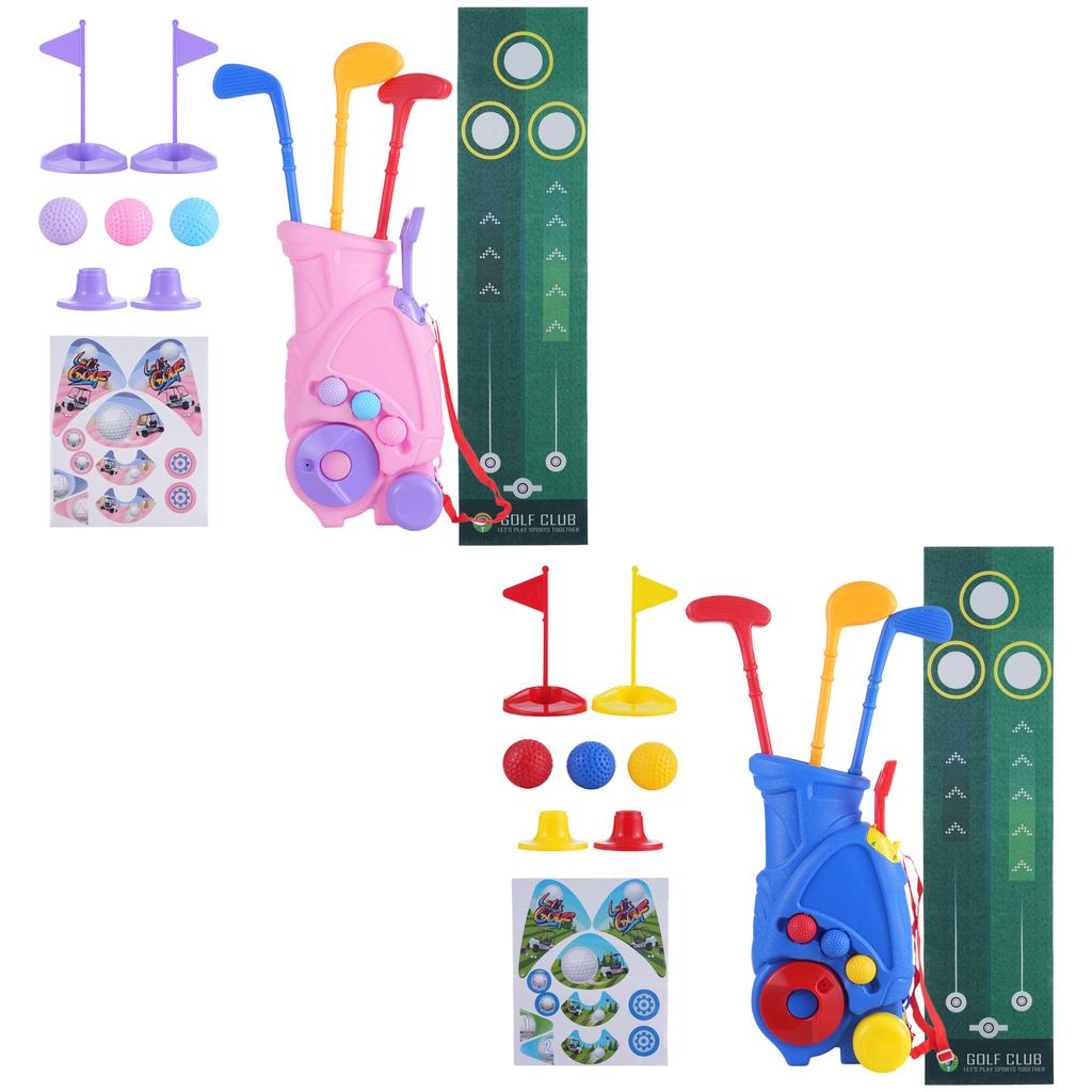 Toddler Golf Set, Kids Active Exercise Yard Play Cart with Clubs, Tees, Balls and Putting Mat, Indoo