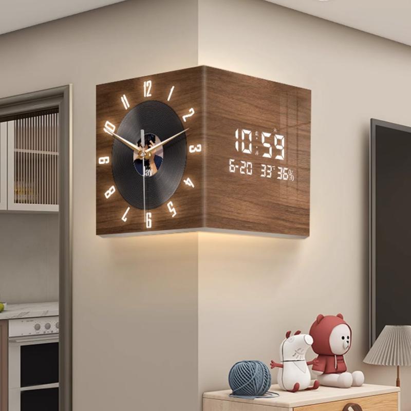 Retro Dual-Sided Wall Clock Vinyl-Style Silent Mechanism Calendar Clock with Perpetual Digital Display for Home Decor