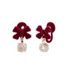 New Year Red Bow Rhinestone Ear Cuff: No-Piercing Chinese-Style Flocking Earring