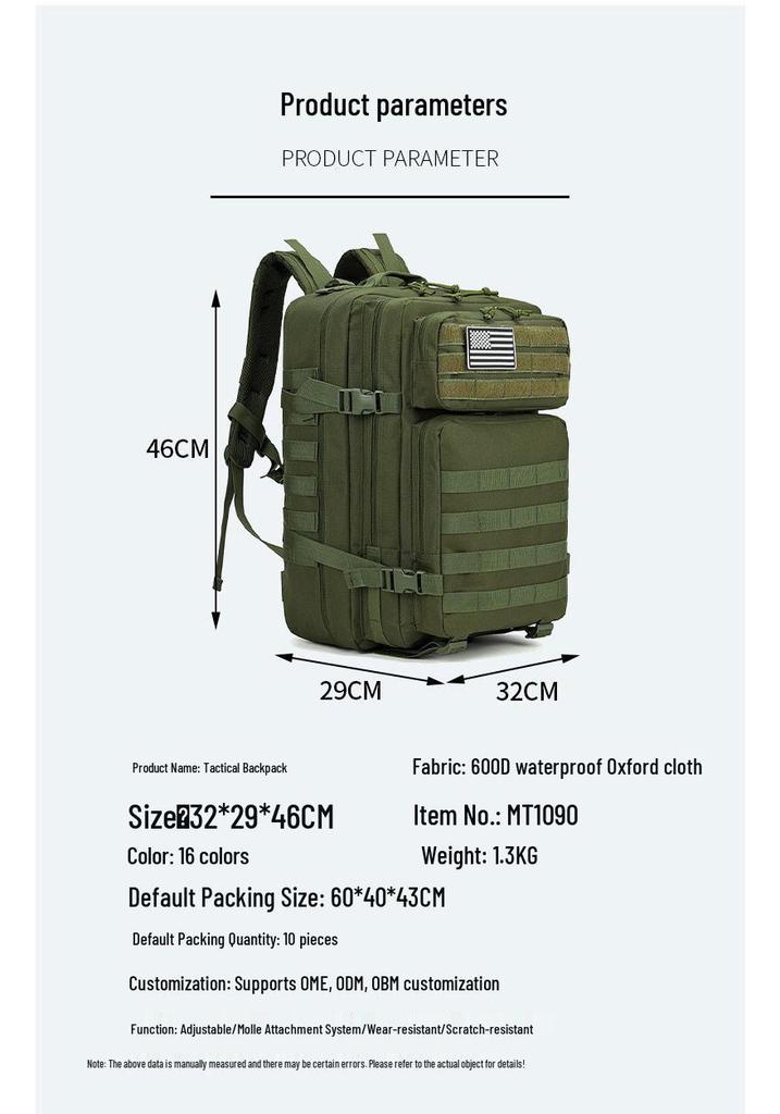 Camouflage Waterproof Tactical Backpack - Wear-resistant, Multifunctional, Double Shoulder for Hiking, Camping, Mountaineering, Large 3P Design