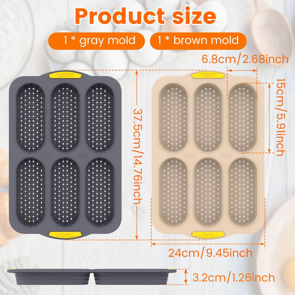 2Pcs 6 Cavities Silicone Bread Loaf Pan Nonstick Loaf Pan Heat Resistant Bread Mold Dishwasher and Microwave Safe for Kitchen