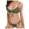 Women's Triangle Bikini Set Two Piece Swimsuit Adjustable Tie Straps Textured Fabric Beachwear Swimwear for Summer Pool Party