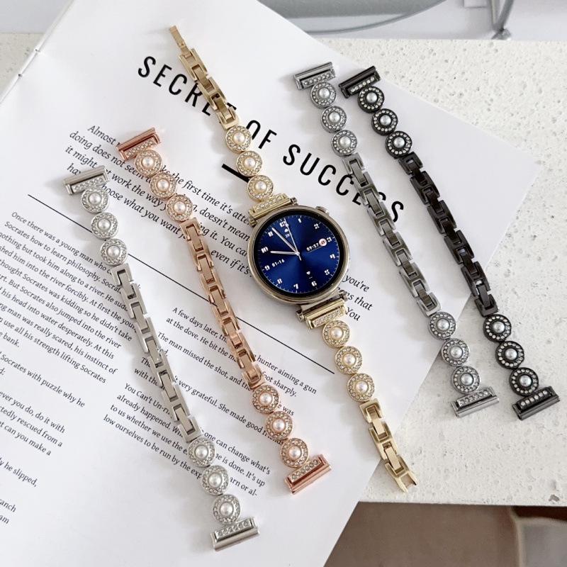 French Style Pearl Metal Chain Band for Apple Watch 11, iWatch 10987E, Huawei GT6, Xiaomi 9