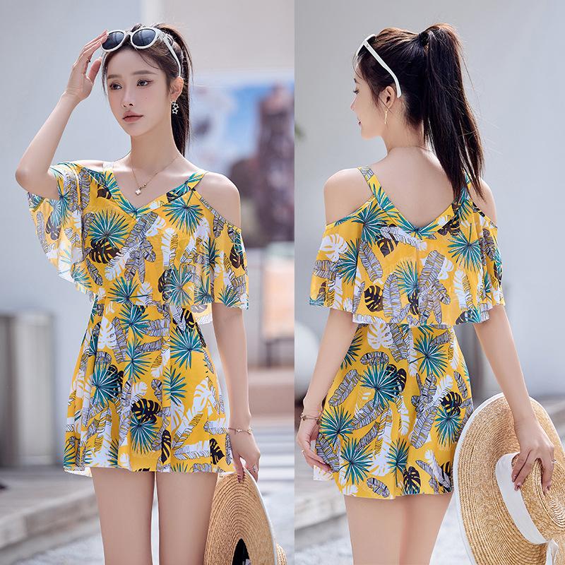 Floral Swimming Suits Women's Plus Size Split Dress Style Strapless Spa Swimwear