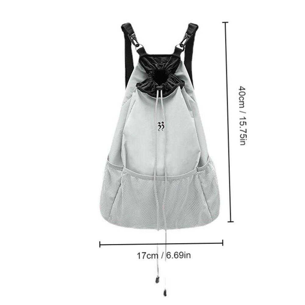 Lightweight Drawstring Mesh Backpack Large Capacity Solid Color Knapsack Pleated   Hiking