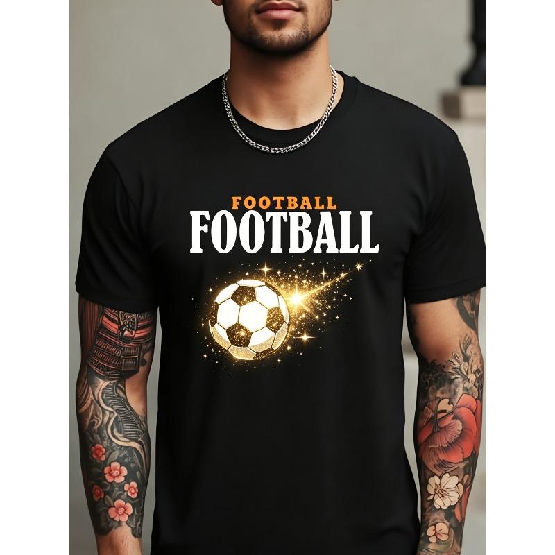 

European Size Trendy Hip-Hop Shiny Football Print Men S T-Shirt, Perfect for Home Wear, Summer Dates, Outings, Or Various Anniversary Celebrations 4XL чорний