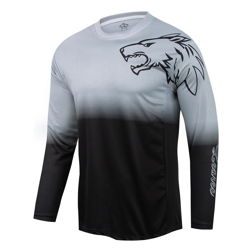 Herren Gym Top Wolf Aufdruck Langarm T-Shirt Fintness Laufen Jersey Frühling Herbst Atmungsaktiv Schnelltrocknend Sport Herren Bekleidung
