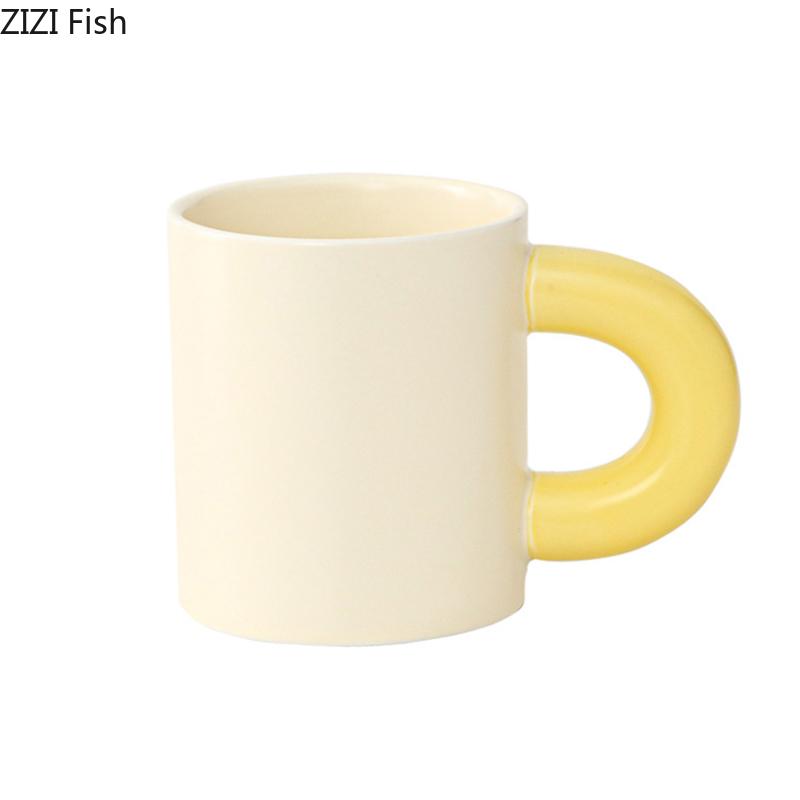 Creative Minimalism Porcelain Mugs Tableware Big Handle Water Cup Coffee Mug Dining Table Afternoon Tea Teacup Fruits Juice Cup