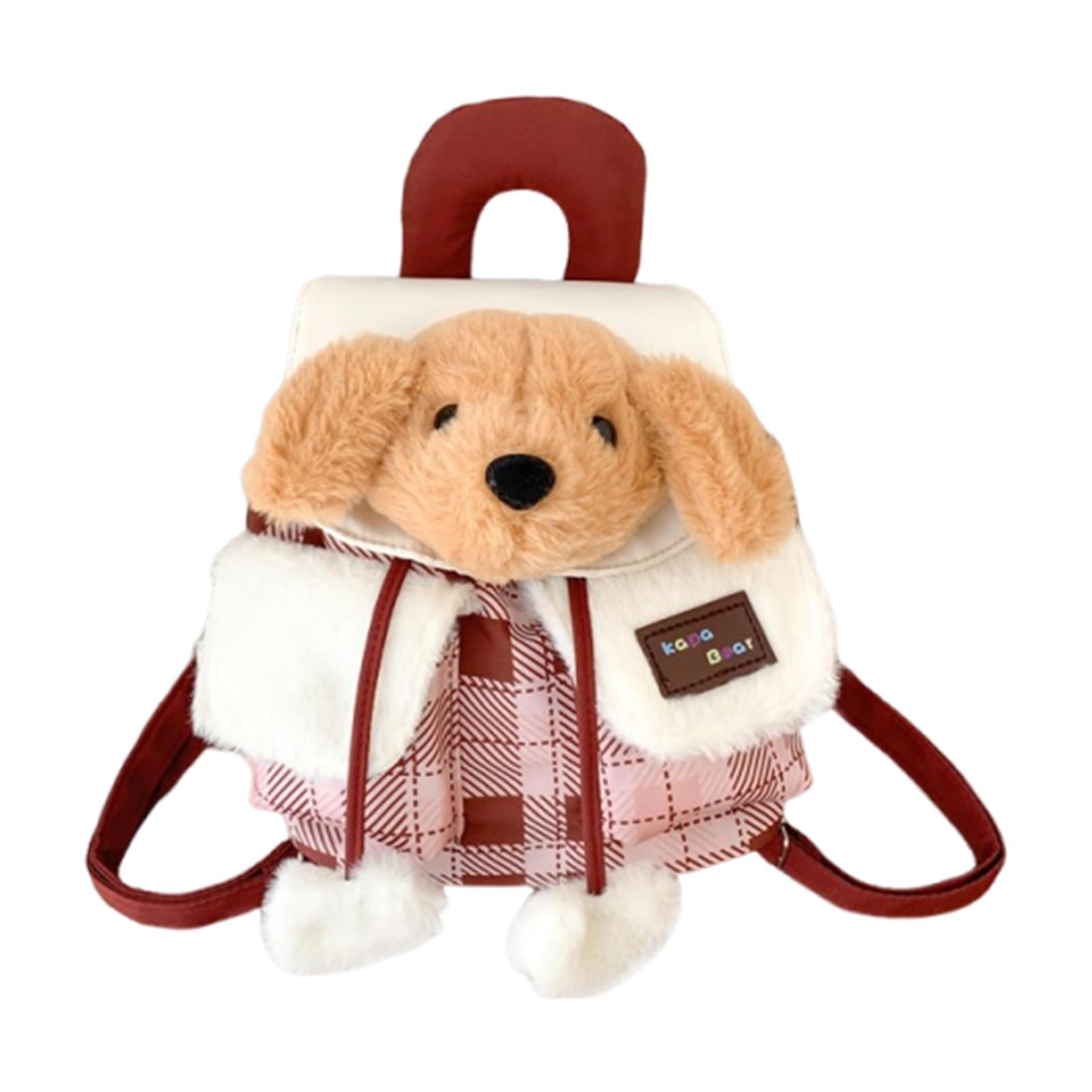 

Cute Bag Adjustable Straps Plush Puppy Flap Backpack Plushies Animal Doll Schoolbag Outdoor Travel Date Backpacks розовый