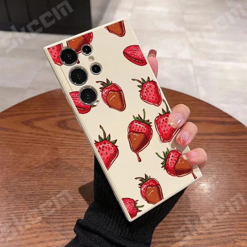 Strawberry Pattern Phone Case For Samsung Galaxy S25 S24 Ultra S23 S22 Plus S20 FE A54 A55 A15 A35 A50 A51 A71 A72 A73 Cover
