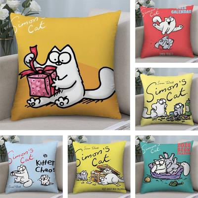 Cartoon Cute S-Simons Cat Pillow Case Square Double‑Sided Print Cushion Case For Sofa Home Bedchamber Decor Gift
