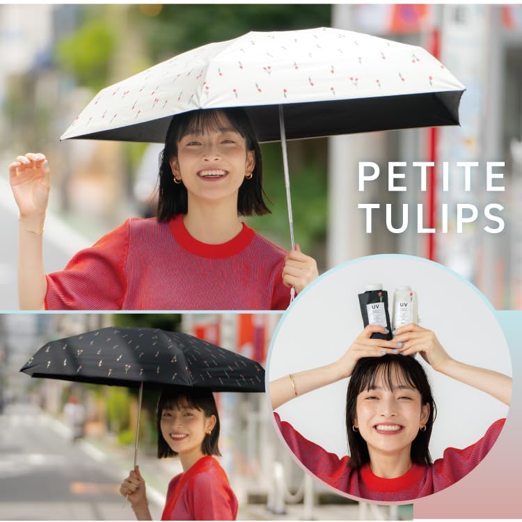 Baby Parasol Petit Tulip Black UV Rain or Folding Umbrella Lightweight Commuting School Travel Stylish Cute Women Ladies [2025] Wpc. (Tulip) <100%