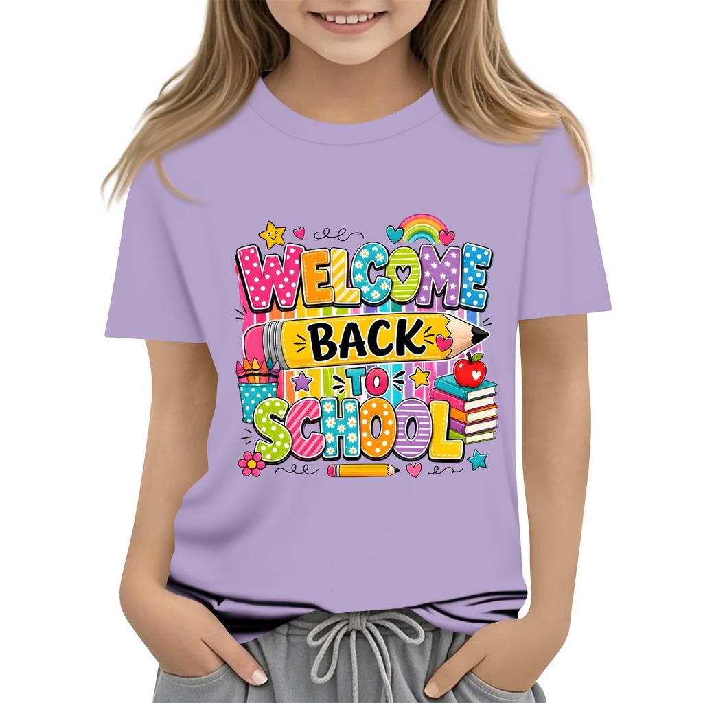 Children's Casual and Fashionable Round-Neck Printed Short-Sleeve Top for Back-to-School
