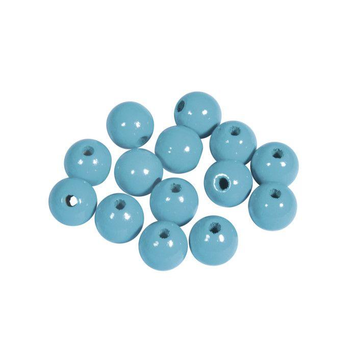 Perles en bois FSC 100%, polies, 10mm ø, turquoise, 52 pièces