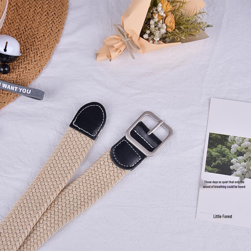 

Эластичный плетеный холщовый ремень с пряжкой-штифтом для мужчин и женщин - Корейская мода, Универсальный для джинсов, Дизайн без пробивки. 105 cm белый