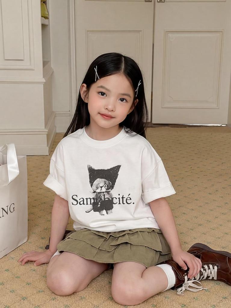 New Summer Kids' Cartoon Cat Short Sleeve T-shirt - Boys' Casual Korean Style Top