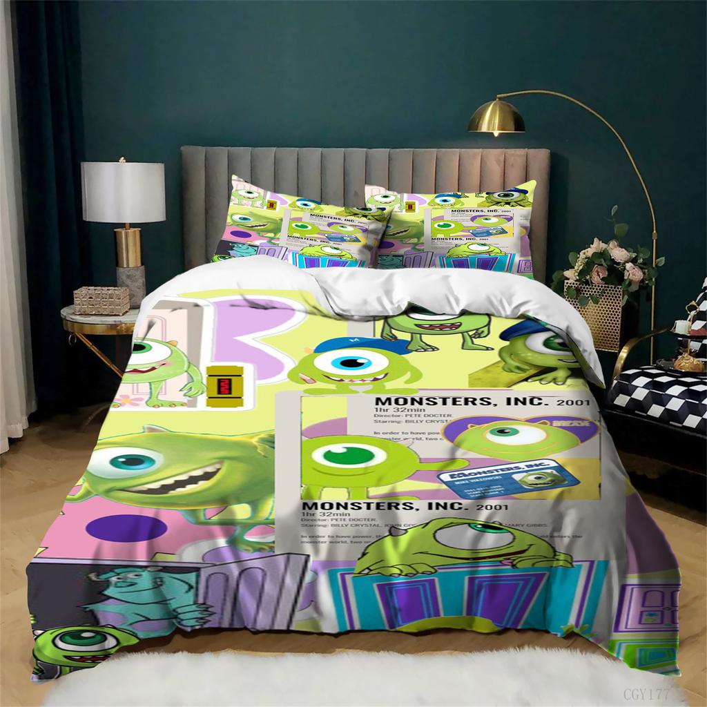 Monsters Unive-rsity Bedding Set 3pcs Ultra Soft Comforter Set All Season Lightweight Duvet Cover with Zipper Closure